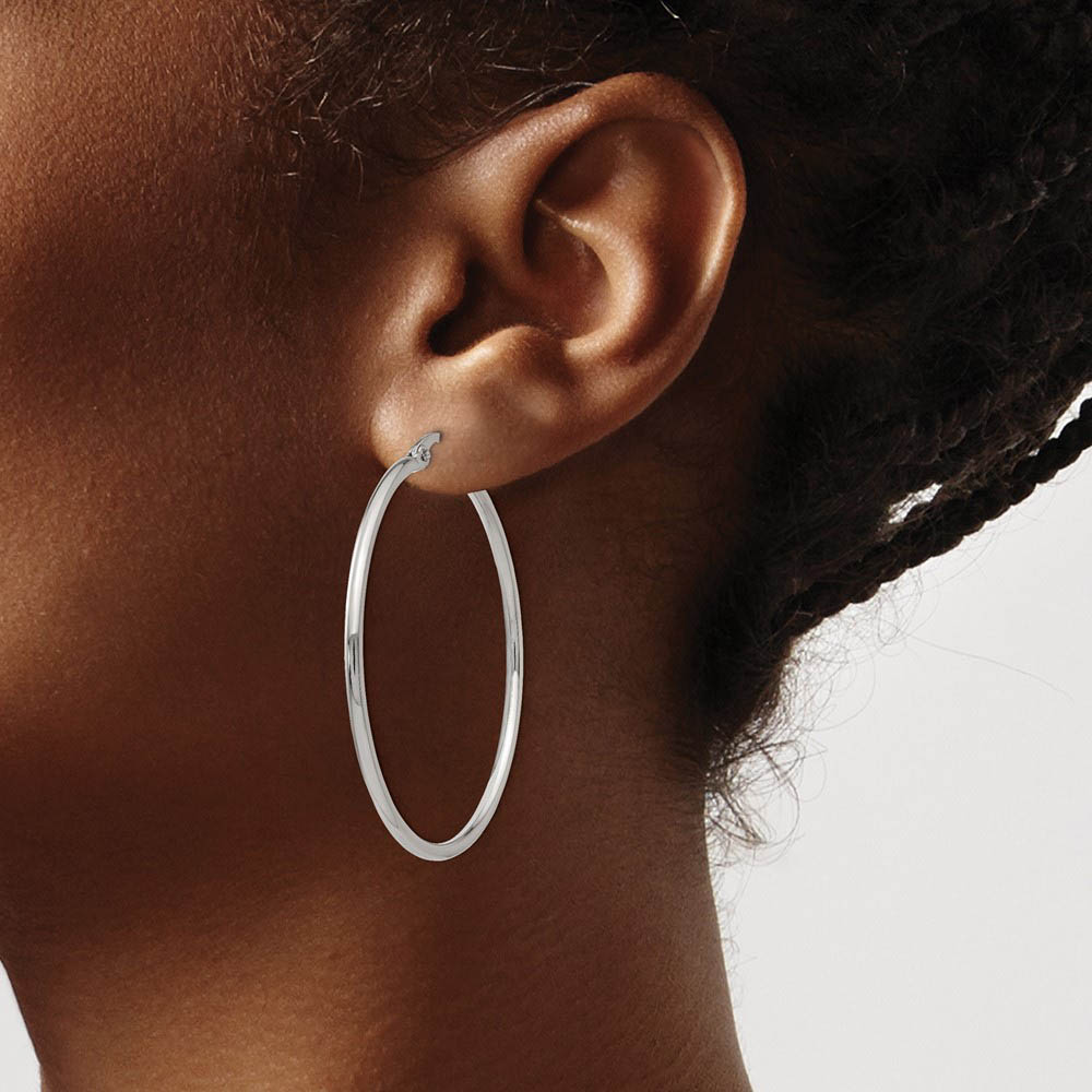 Alternate view of the 2mm Stainless Steel Classic Round Hoop Earrings - 44.5mm (1 3/4 Inch) by The Black Bow Jewelry Co.