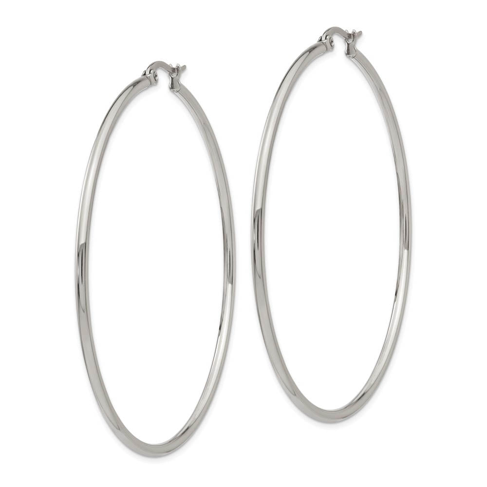 Alternate view of the 2mm Stainless Steel Classic Round Hoop Earrings - 60mm (2 3/8 Inch) by The Black Bow Jewelry Co.