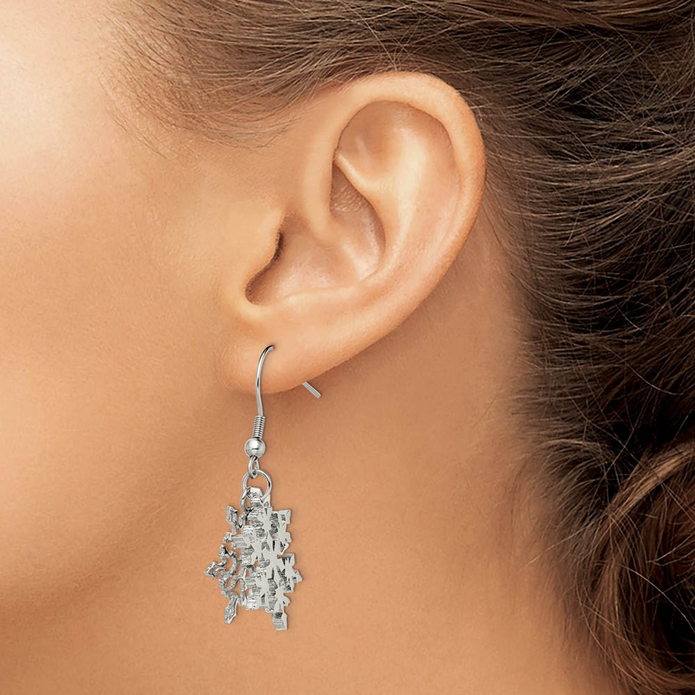 Alternate view of the 22mm Polished Snowflake Dangle Earrings in Stainless Steel by The Black Bow Jewelry Co.