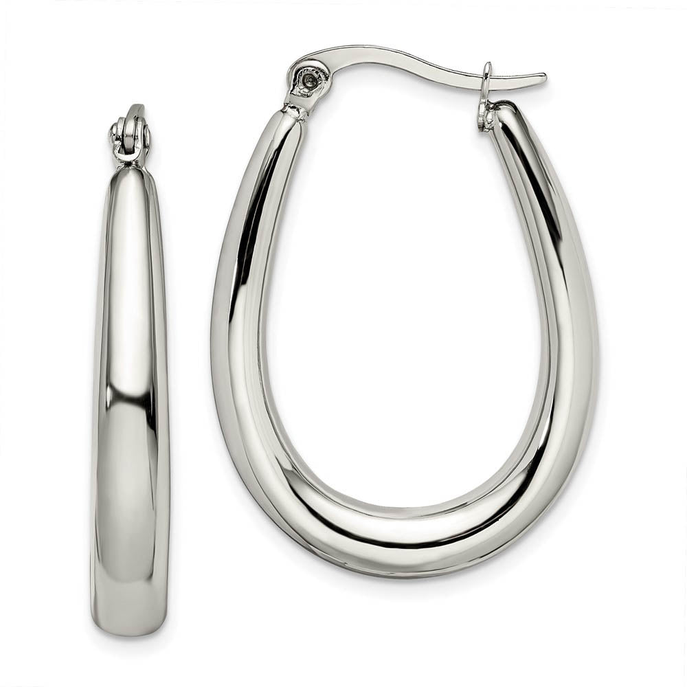 Tapered Teardrop Hoop Earrings in Stainless Steel - 32mm (1 1/4 Inch), Item E10732 by The Black Bow Jewelry Co.
