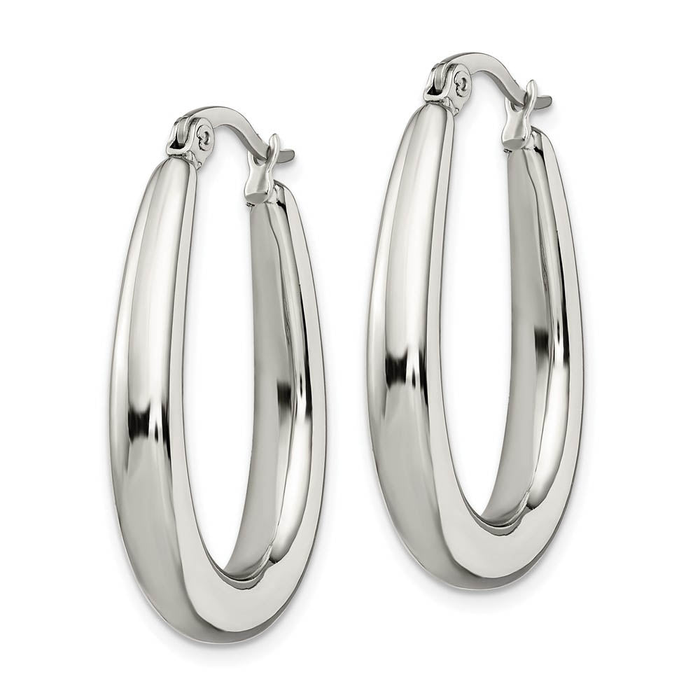 Alternate view of the Tapered Teardrop Hoop Earrings in Stainless Steel - 32mm (1 1/4 Inch) by The Black Bow Jewelry Co.