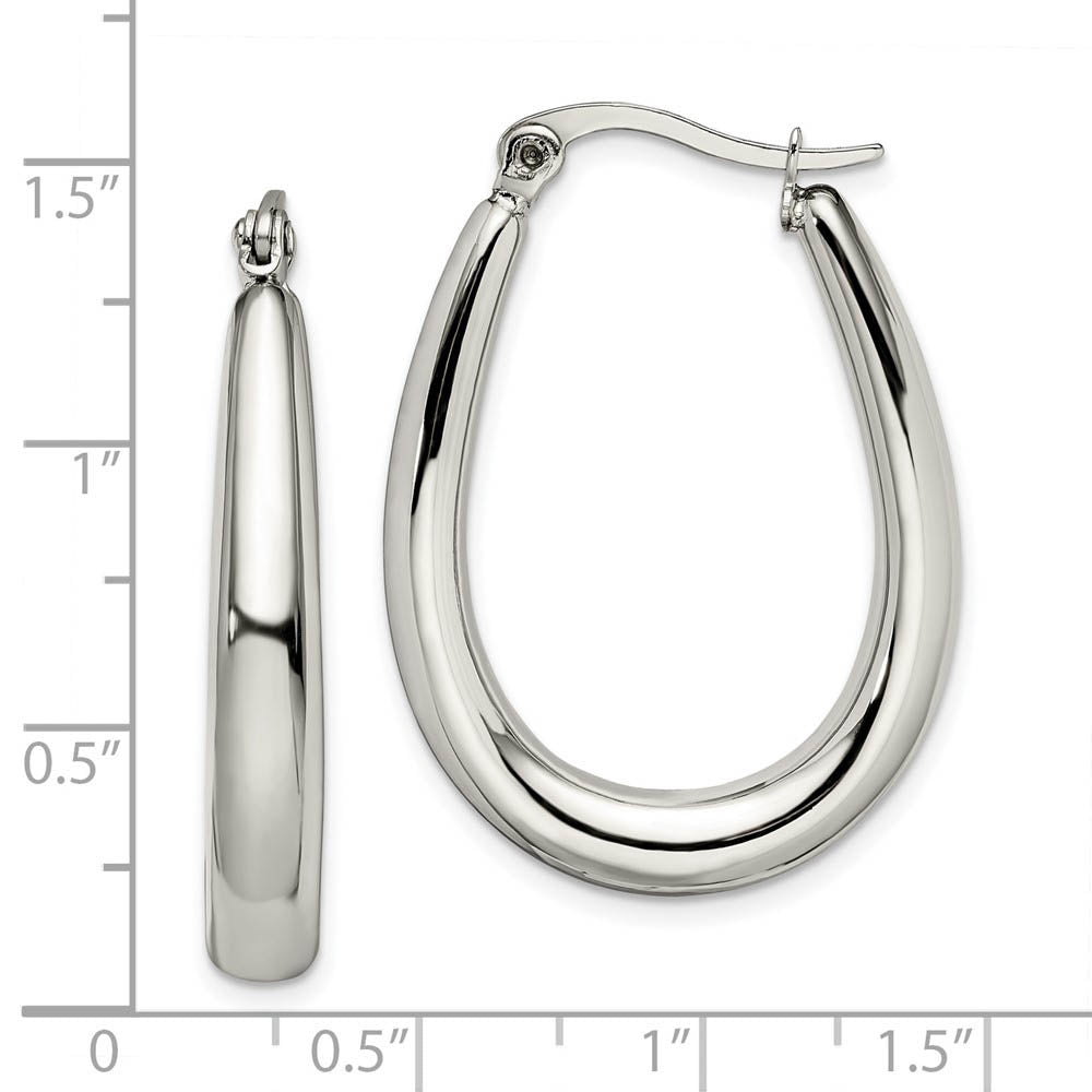 Alternate view of the Tapered Teardrop Hoop Earrings in Stainless Steel - 32mm (1 1/4 Inch) by The Black Bow Jewelry Co.
