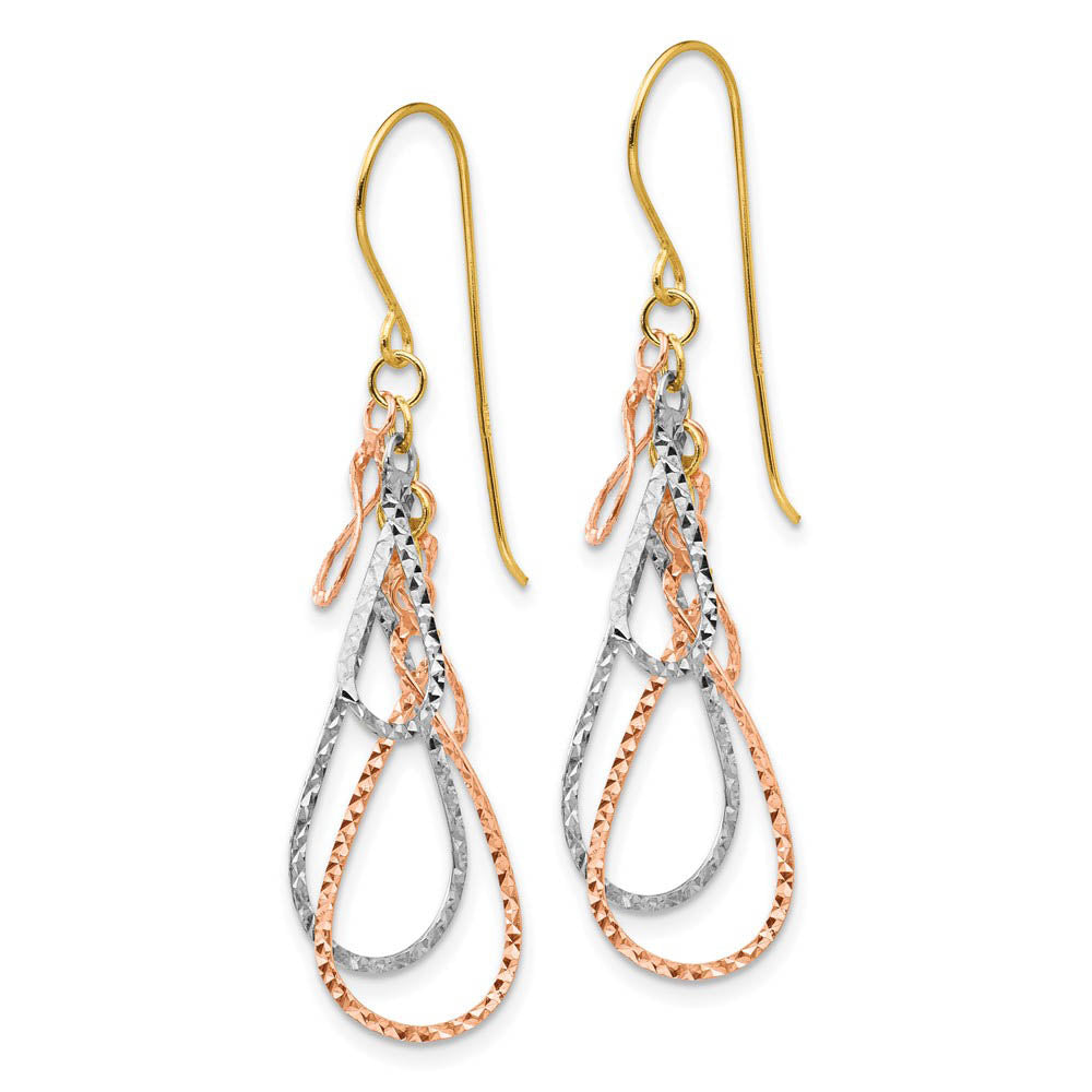 Alternate view of the Tri Color Diamond Cut Multi Teardrop Dangle Earrings in 14k Gold by The Black Bow Jewelry Co.