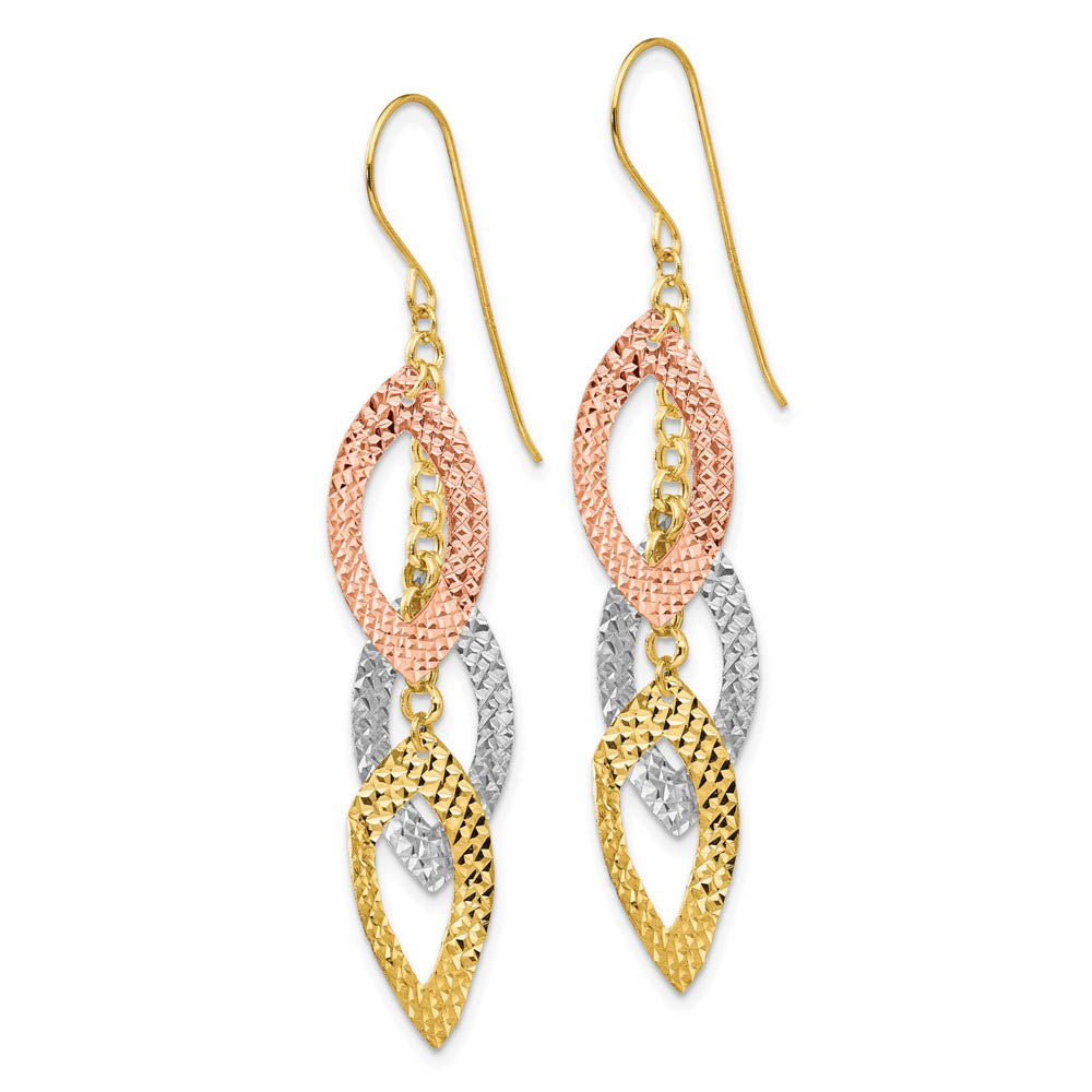 Alternate view of the Tri Color Diamond Cut Dangle Earrings in 14k Gold by The Black Bow Jewelry Co.