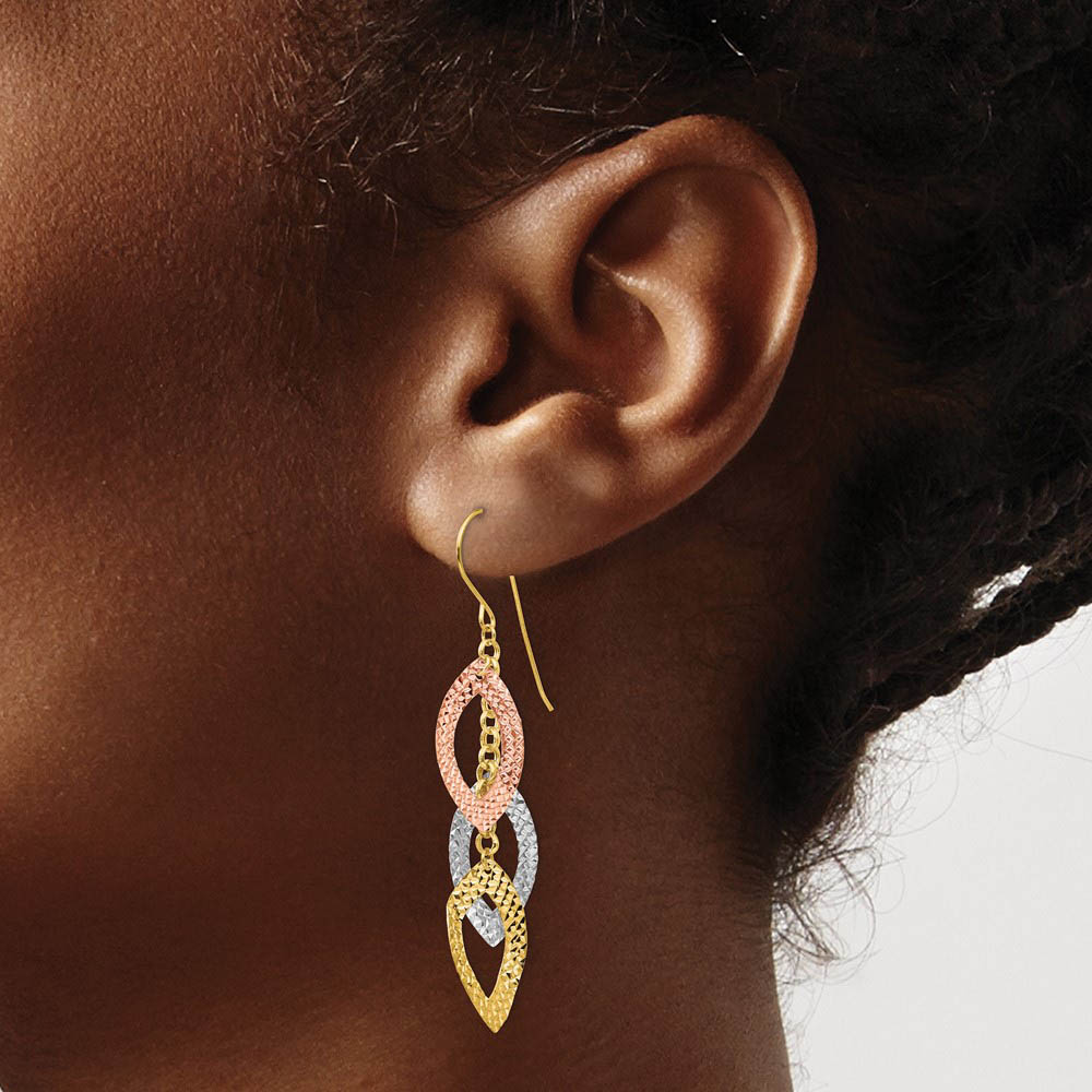Alternate view of the Tri Color Diamond Cut Dangle Earrings in 14k Gold by The Black Bow Jewelry Co.