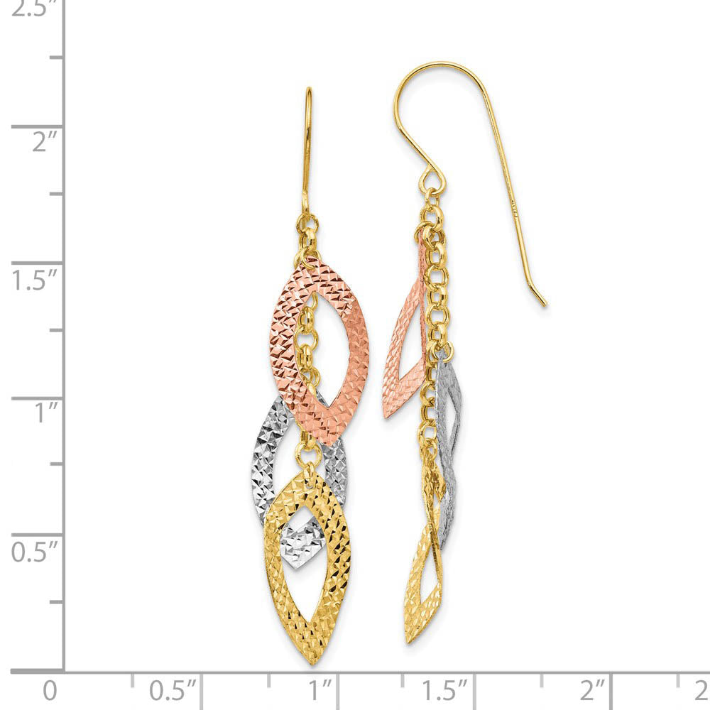 Alternate view of the Tri Color Diamond Cut Dangle Earrings in 14k Gold by The Black Bow Jewelry Co.