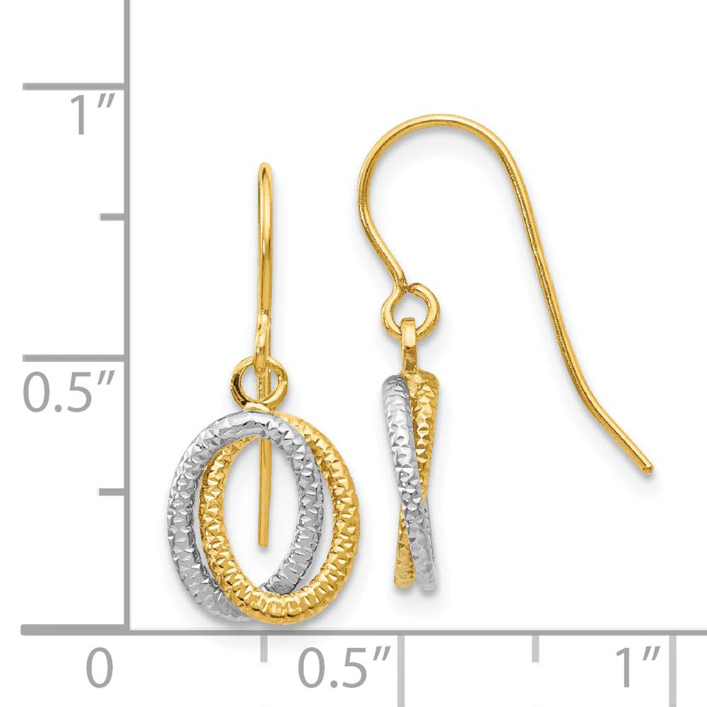 Alternate view of the Small Textured Double Oval Dangle Earrings in 14k Two Tone Gold by The Black Bow Jewelry Co.