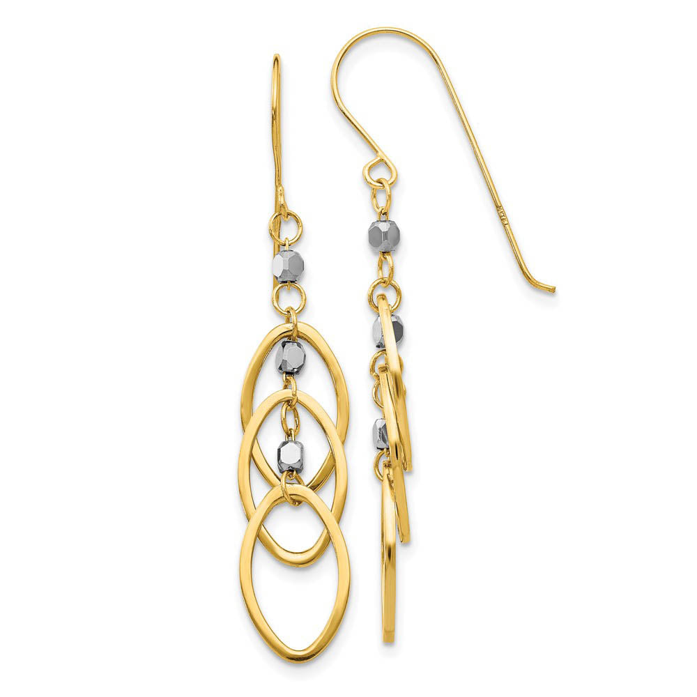 Cascading Oval and Bead Dangle Earrings in 14k Two Tone Gold, Item E10761 by The Black Bow Jewelry Co.