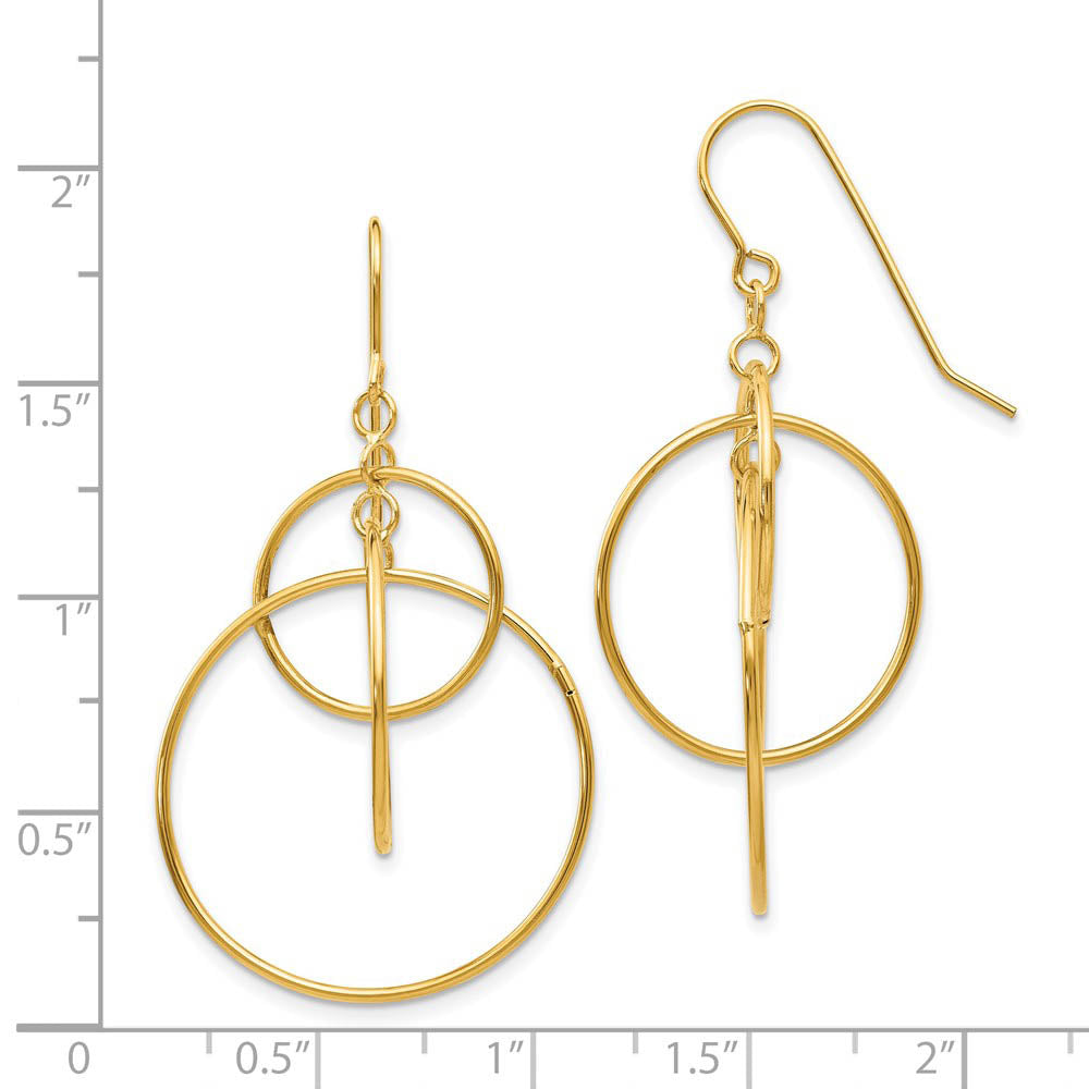 Alternate view of the Polished Circles Dangle Earrings in 14k Yellow Gold by The Black Bow Jewelry Co.