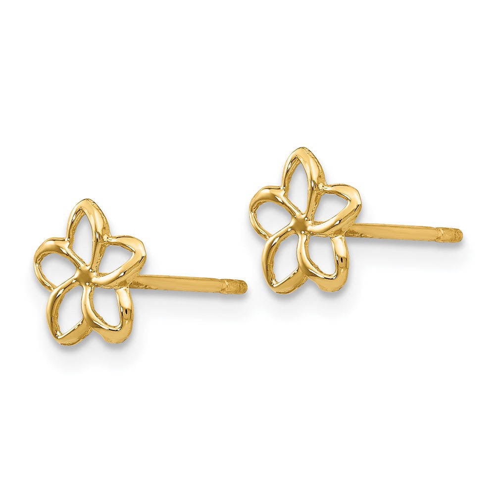 Alternate view of the 6mm Plumeria Silhouette Post Earrings in 14k Yellow Gold by The Black Bow Jewelry Co.