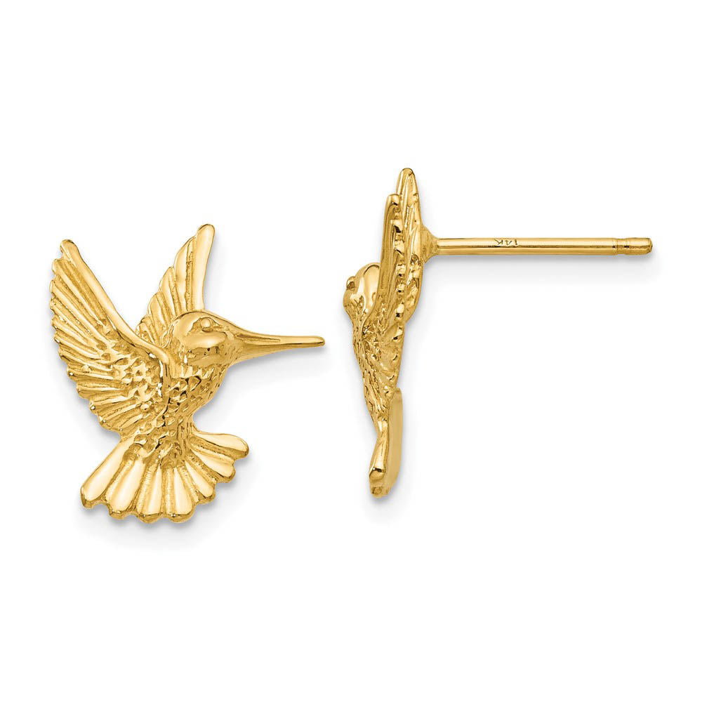 14mm Polished Hummingbird Post Earrings in 14k Yellow Gold, Item E10786 by The Black Bow Jewelry Co.
