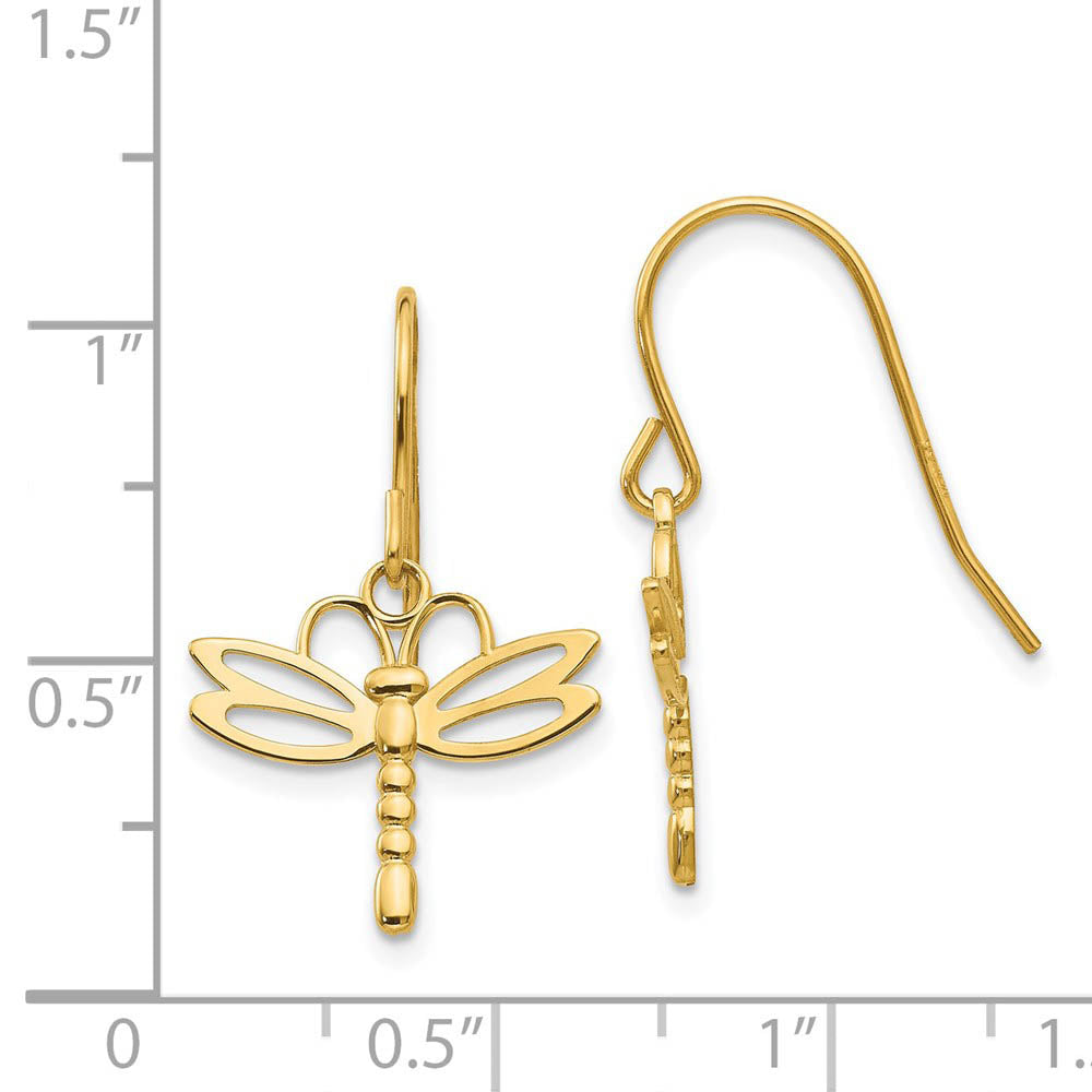 Alternate view of the Polished Dragonfly Dangle Earrings in 14k Yellow Gold by The Black Bow Jewelry Co.