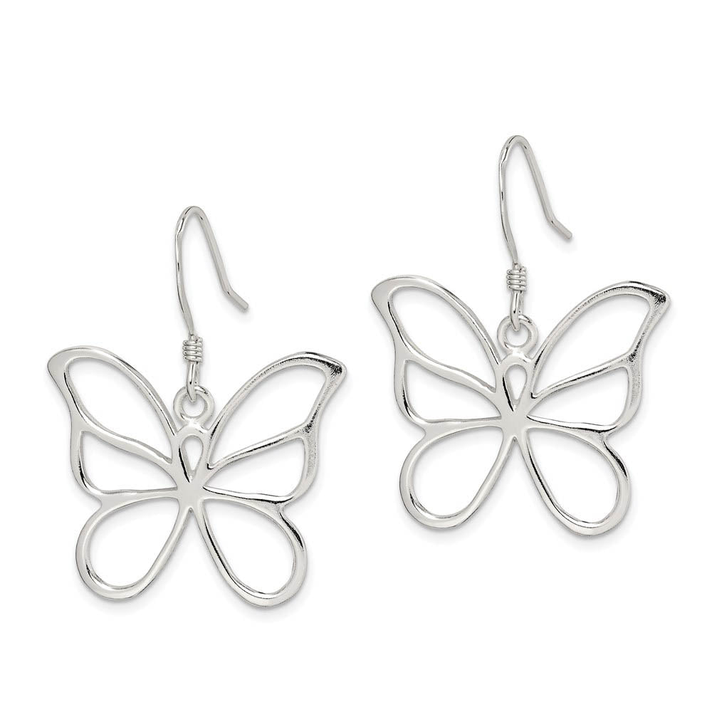 Alternate view of the 25mm Butterfly Silhouette Dangle Earrings in Sterling Silver by The Black Bow Jewelry Co.