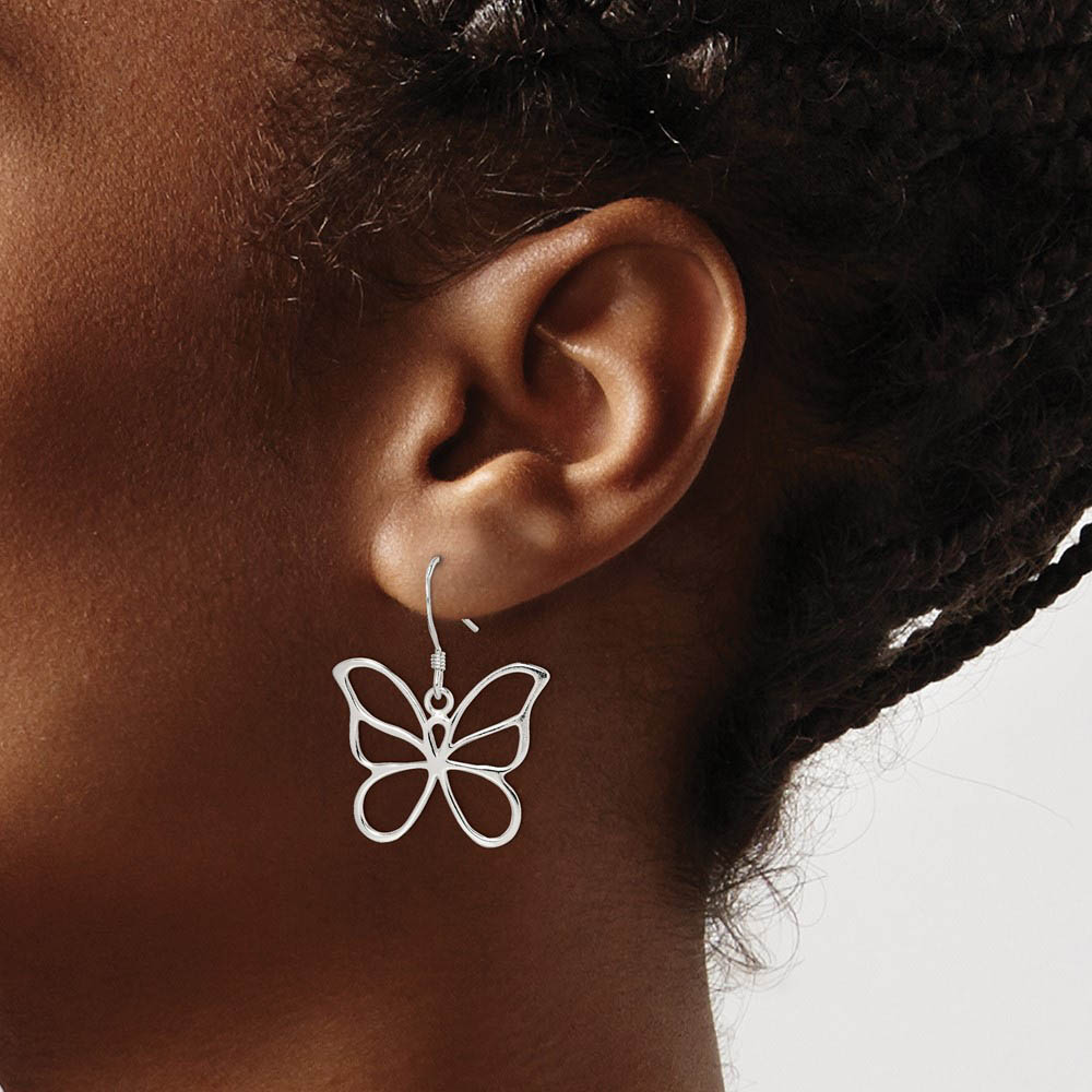 Alternate view of the 25mm Butterfly Silhouette Dangle Earrings in Sterling Silver by The Black Bow Jewelry Co.