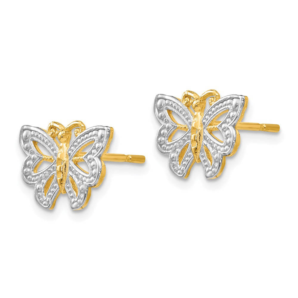 Alternate view of the 13mm Two Tone Butterfly Post Earrings in 14k Yellow Gold by The Black Bow Jewelry Co.