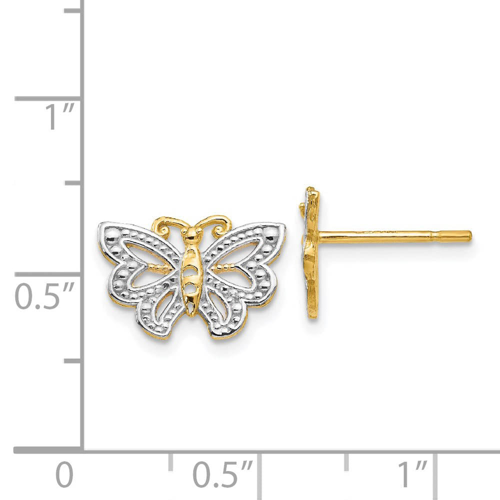 Alternate view of the 13mm Two Tone Butterfly Post Earrings in 14k Yellow Gold by The Black Bow Jewelry Co.