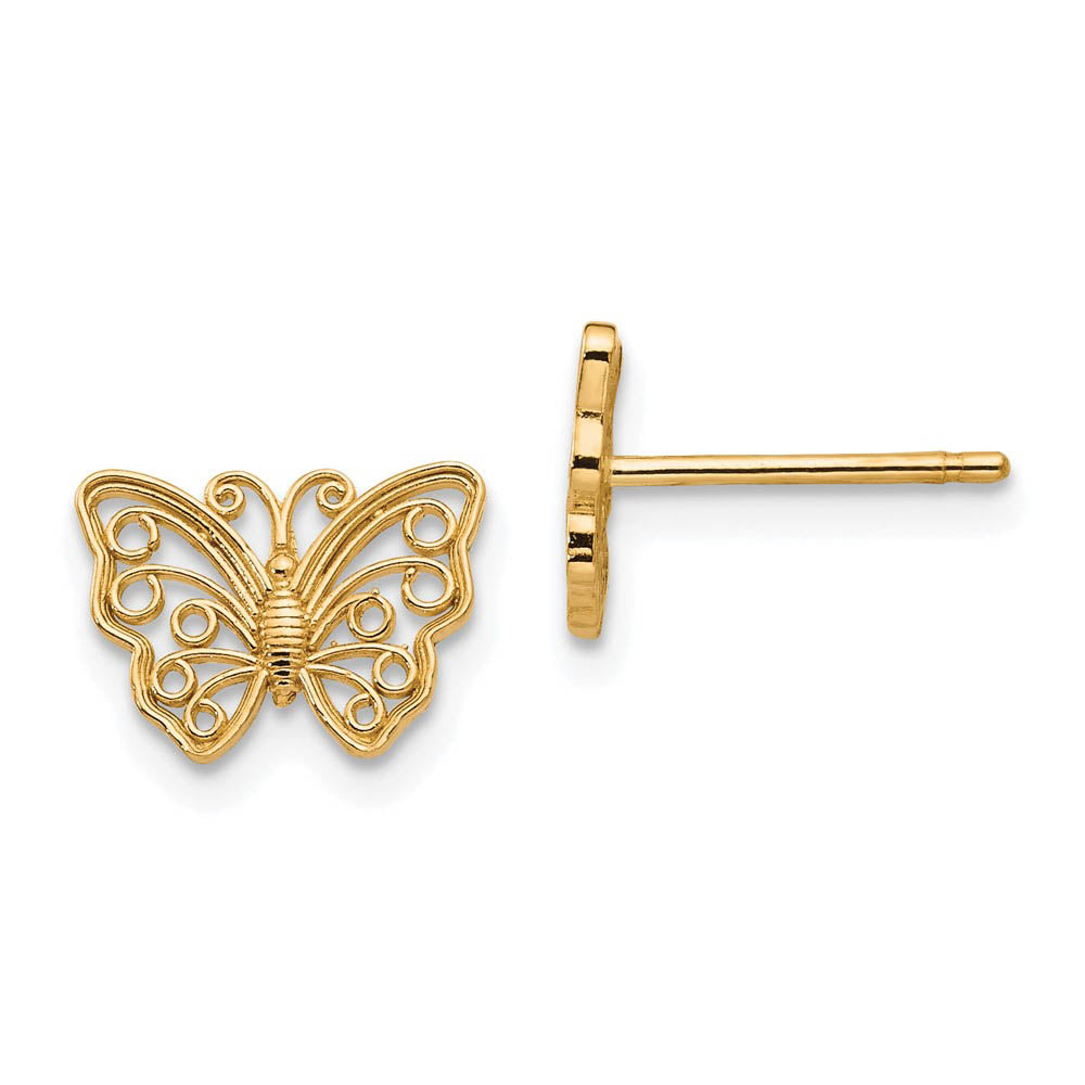 10mm Cutout Butterfly Post Earrings in 14k Yellow Gold, Item E10804 by The Black Bow Jewelry Co.
