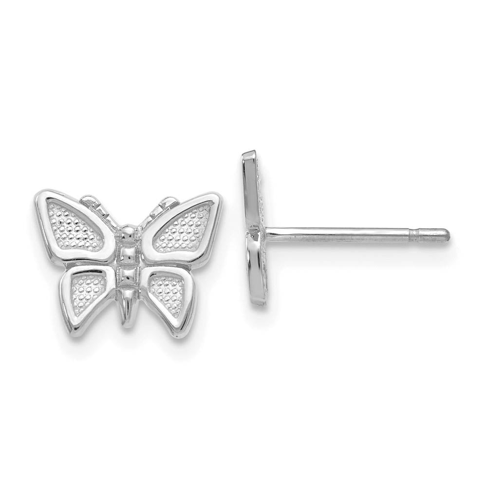 10mm Textured Butterfly Post Earrings in 14k White Gold, Item E10806 by The Black Bow Jewelry Co.