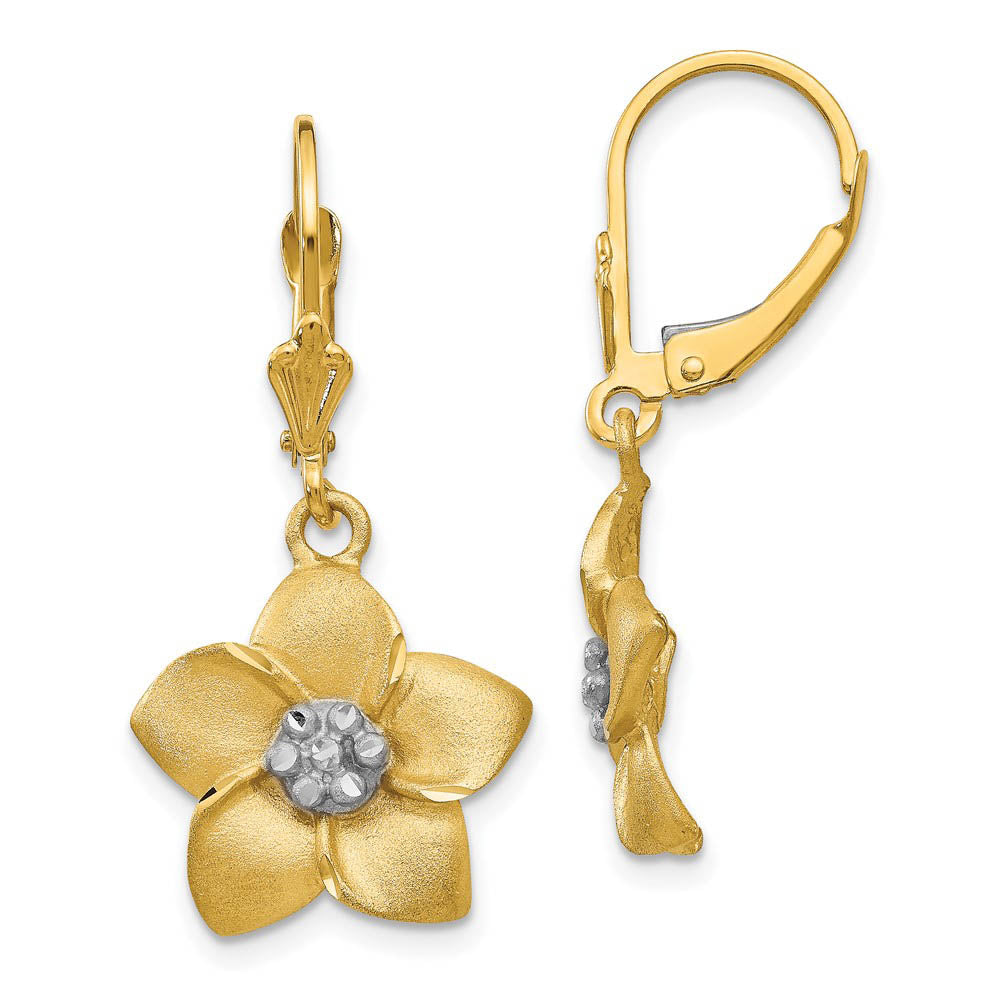 Two Tone Flower Blossom Lever Back Earrings in 14k Gold, Item E10820 by The Black Bow Jewelry Co.