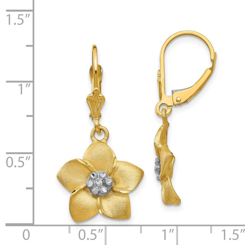 Alternate view of the Two Tone Flower Blossom Lever Back Earrings in 14k Gold by The Black Bow Jewelry Co.