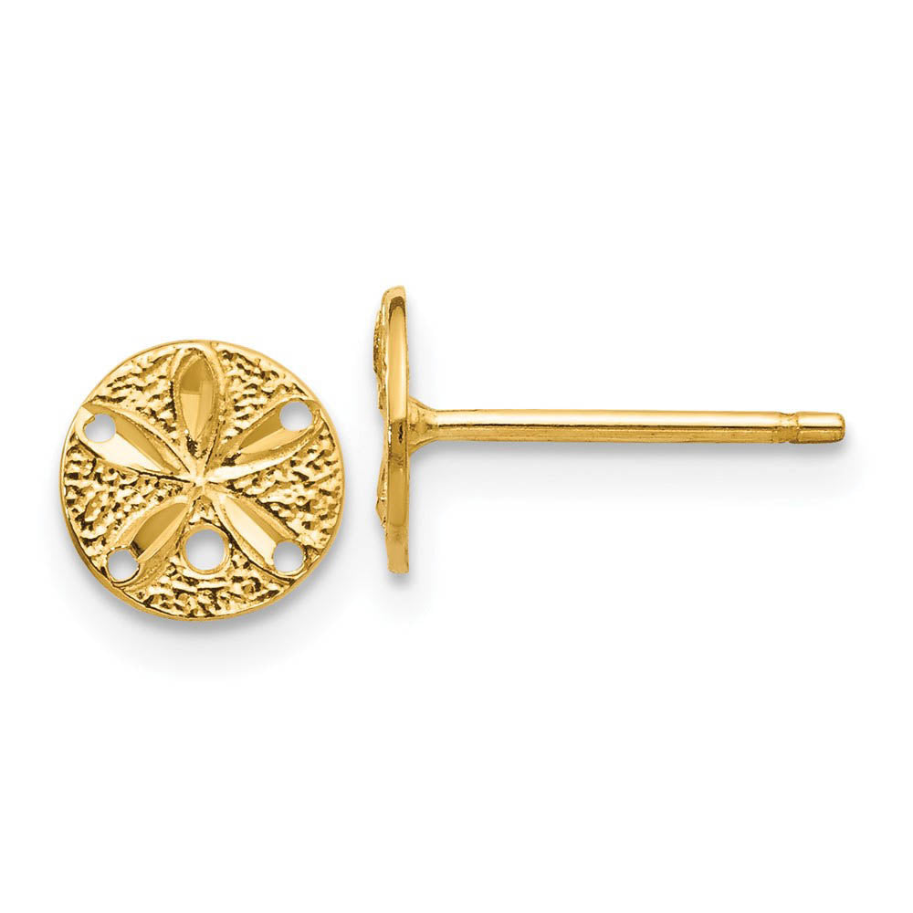 14K Yellow Gold Sand Dollar Post Stud Earrings - 7mm - Made In USA By Rita Stephens
