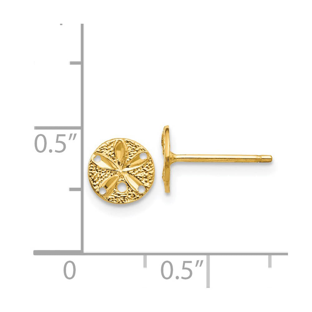 Alternate view of the 7mm Diamond Cut Sand Dollar Post Earrings in 14k Yellow Gold by The Black Bow Jewelry Co.