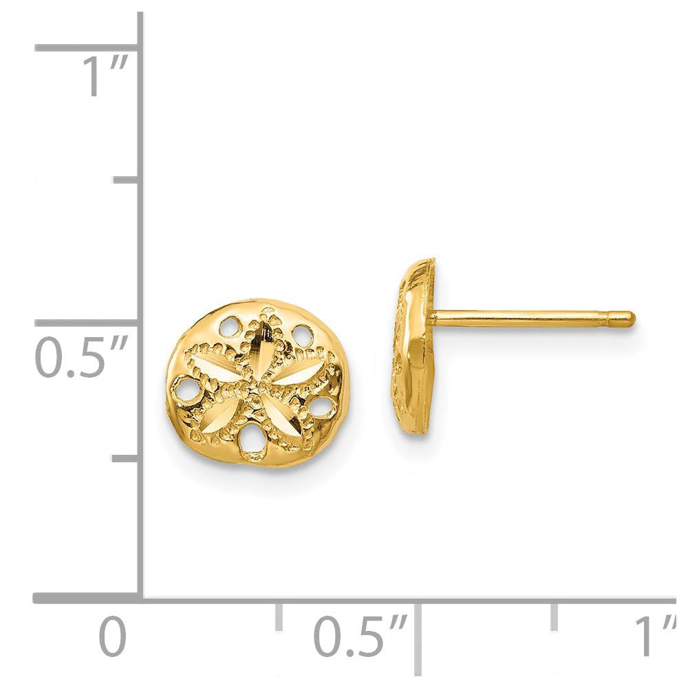 Alternate view of the 8mm Polished and Diamond Cut Sand Dollar Post Earrings in 14k Gold by The Black Bow Jewelry Co.