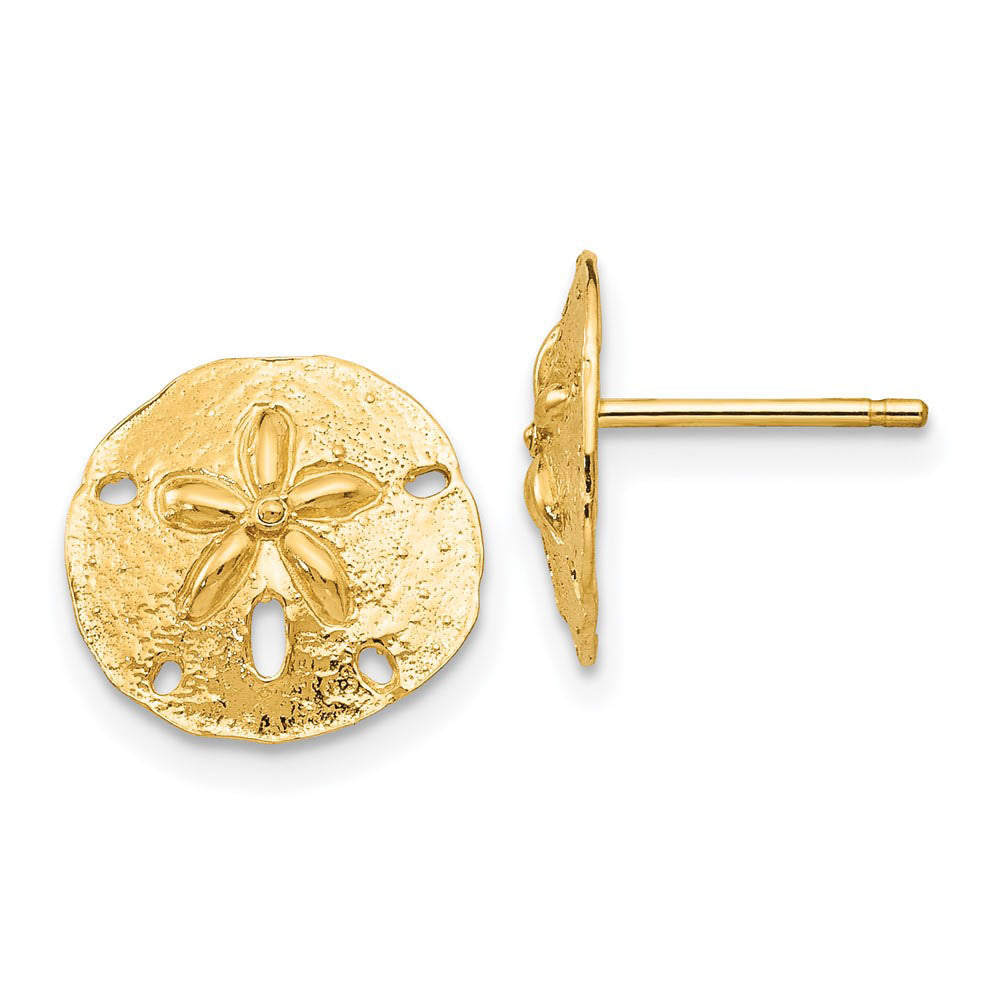 12mm Polished Sand Dollar Post Earrings in 14k Yellow Gold, Item E10829 by The Black Bow Jewelry Co.
