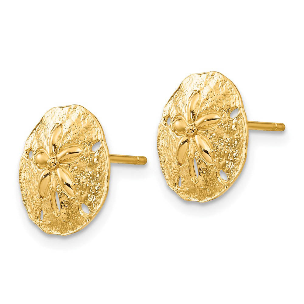 Alternate view of the 12mm Polished Sand Dollar Post Earrings in 14k Yellow Gold by The Black Bow Jewelry Co.