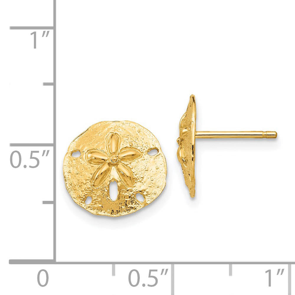 Alternate view of the 12mm Polished Sand Dollar Post Earrings in 14k Yellow Gold by The Black Bow Jewelry Co.