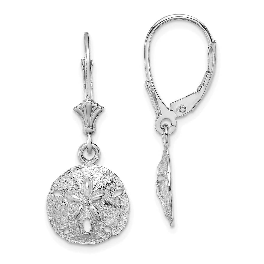 12mm Sand Dollar Lever Back Earrings in 14k White Gold, Item E10832 by The Black Bow Jewelry Co.