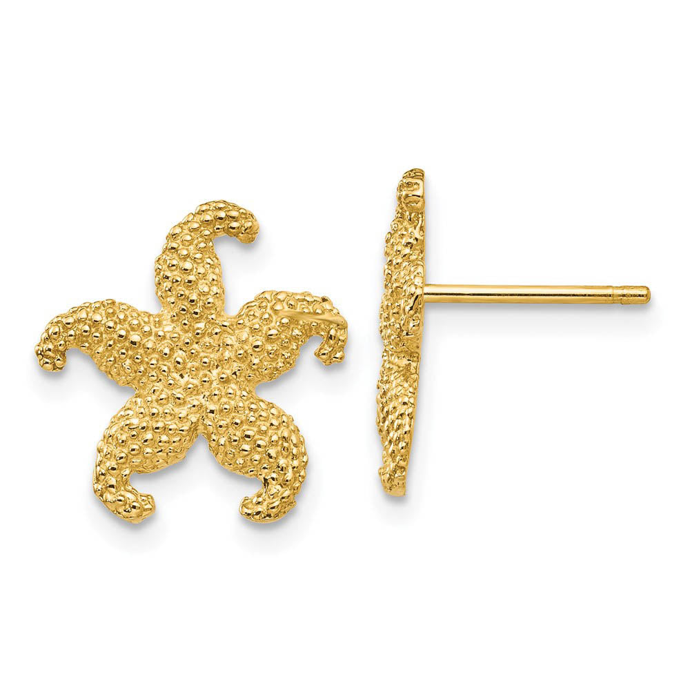 13mm Textured Starfish Post Earrings in 14k Yellow Gold, Item E10838 by The Black Bow Jewelry Co.