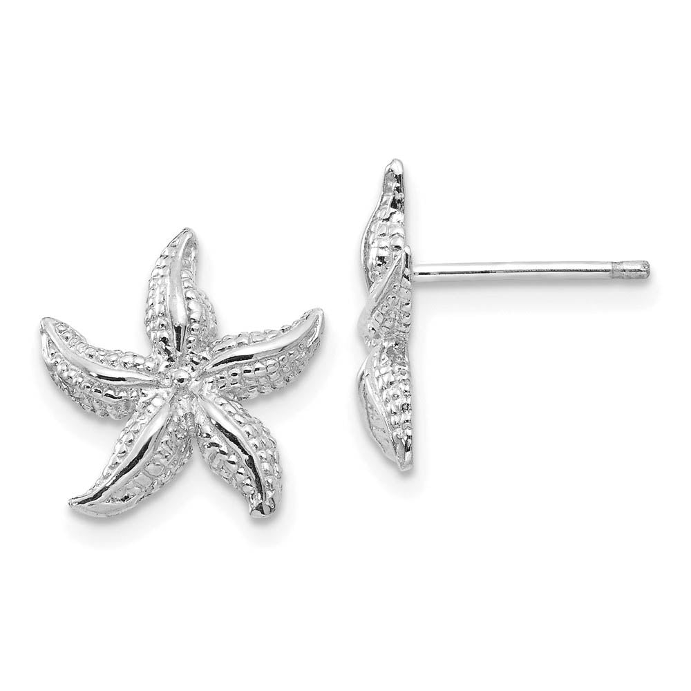 13mm Polished Textured Starfish Post Earrings in 14k White Gold, Item E10841 by The Black Bow Jewelry Co.