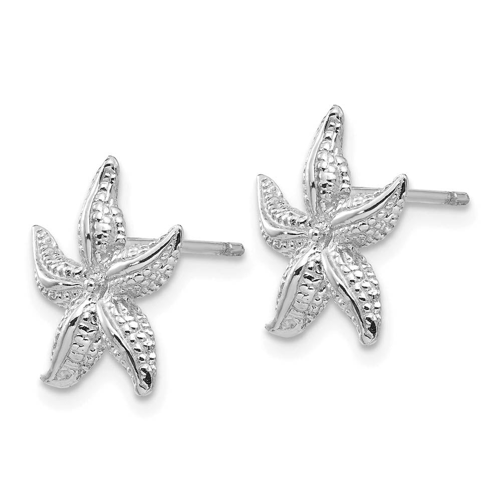 Alternate view of the 13mm Polished Textured Starfish Post Earrings in 14k White Gold by The Black Bow Jewelry Co.