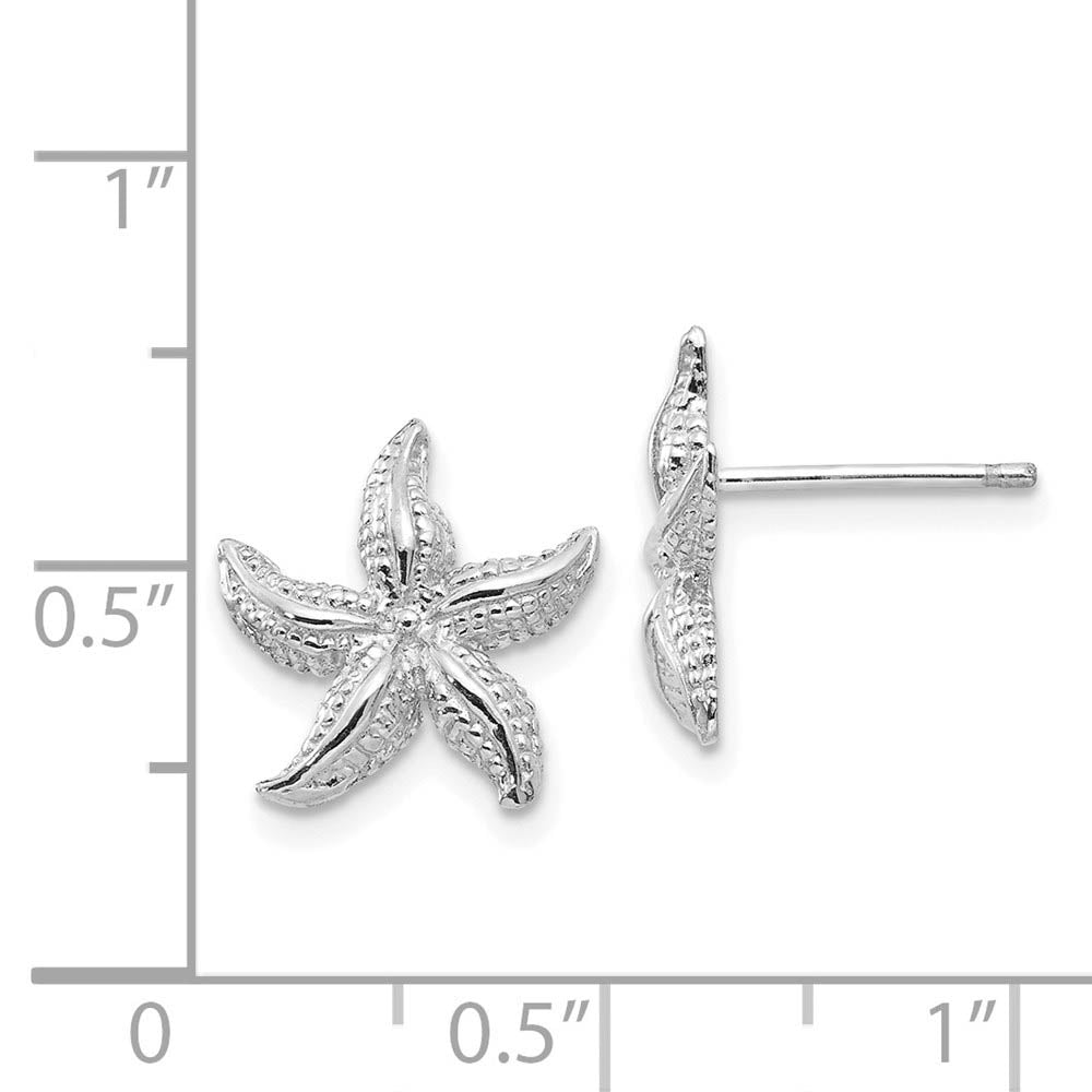 Alternate view of the 13mm Polished Textured Starfish Post Earrings in 14k White Gold by The Black Bow Jewelry Co.