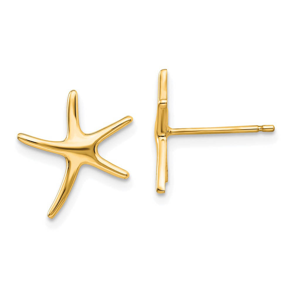 13mm Polished Pencil Starfish Post Earrings in 14k Yellow Gold, Item E10844 by The Black Bow Jewelry Co.