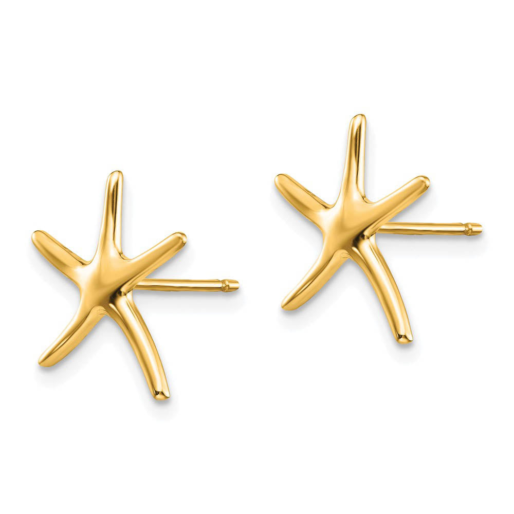 Alternate view of the 13mm Polished Pencil Starfish Post Earrings in 14k Yellow Gold by The Black Bow Jewelry Co.