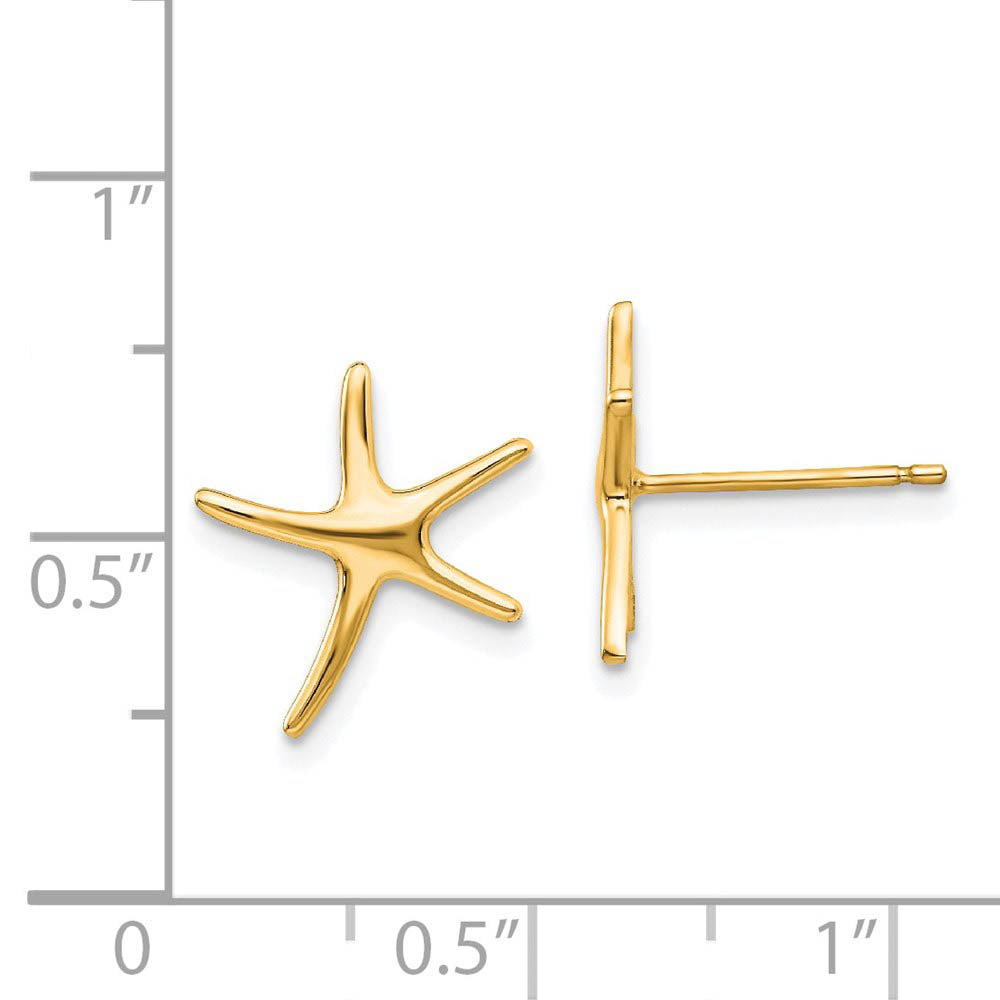 Alternate view of the 13mm Polished Pencil Starfish Post Earrings in 14k Yellow Gold by The Black Bow Jewelry Co.
