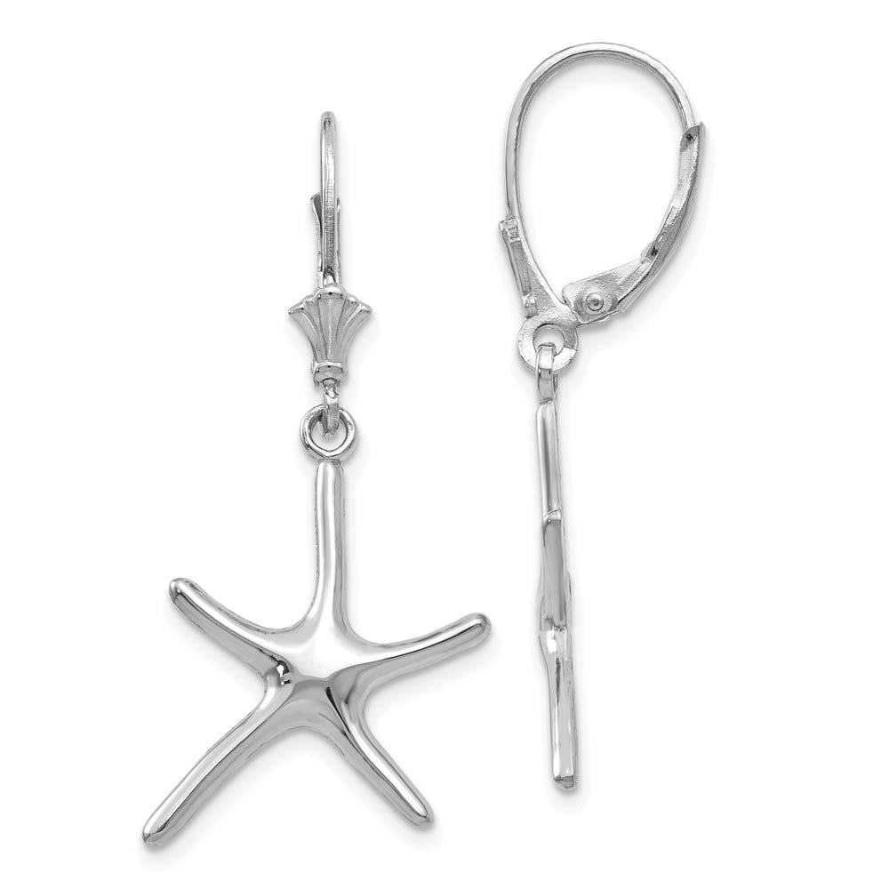 Polished Pencil Starfish Lever Back Earrings in 14k White Gold, Item E10847 by The Black Bow Jewelry Co.