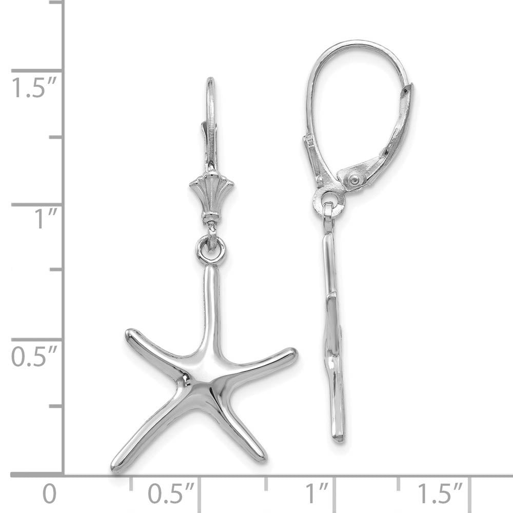 Alternate view of the Polished Pencil Starfish Lever Back Earrings in 14k White Gold by The Black Bow Jewelry Co.