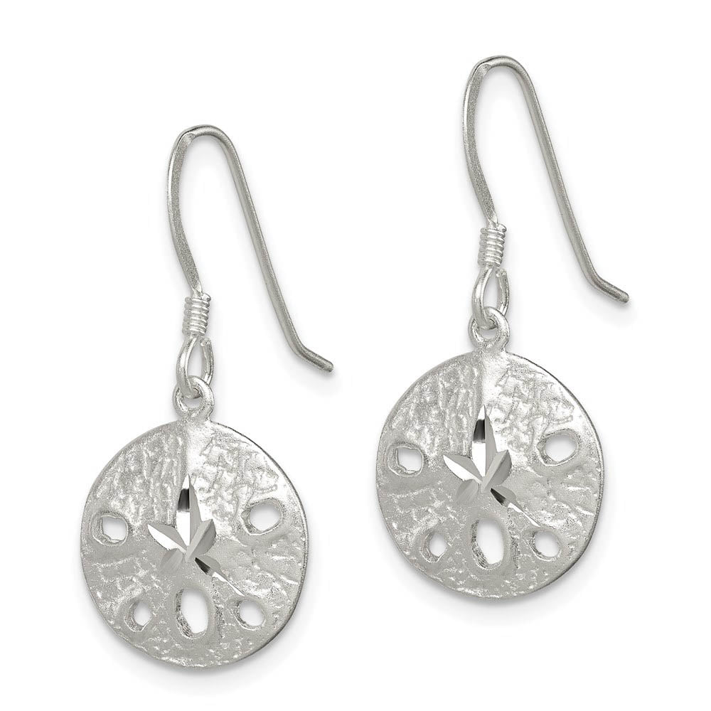 Alternate view of the 12mm Diamond Cut Sand Dollar Dangle Earrings in Sterling Silver by The Black Bow Jewelry Co.