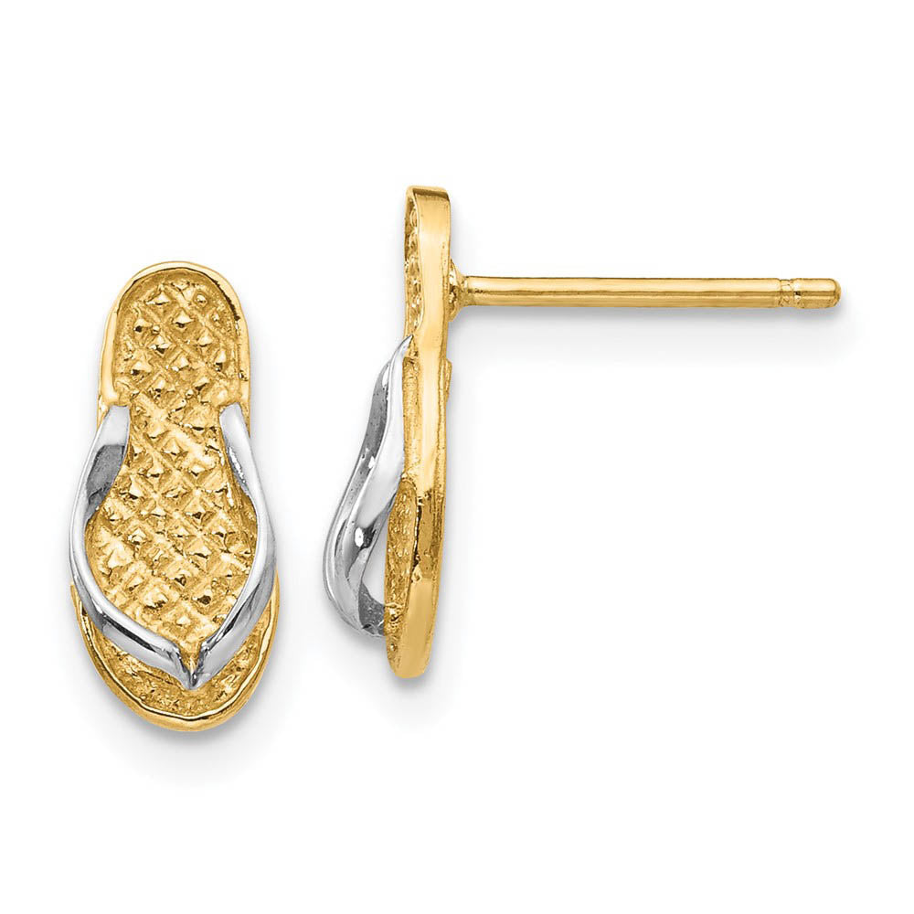 Small 3D Two Tone Flip Flop Post Earrings in 14k Gold, Item E10861 by The Black Bow Jewelry Co.