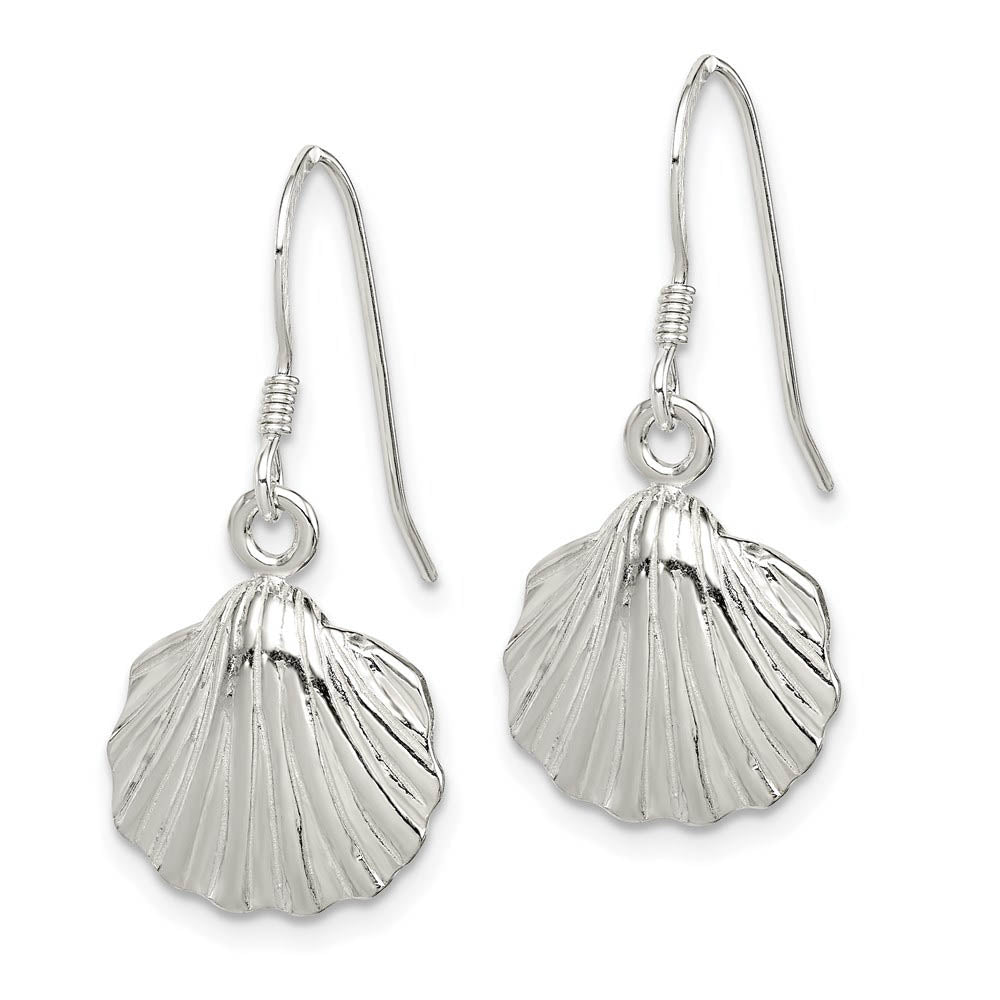 Alternate view of the 12mm Polished Seashell Dangle Earrings in Sterling Silver by The Black Bow Jewelry Co.
