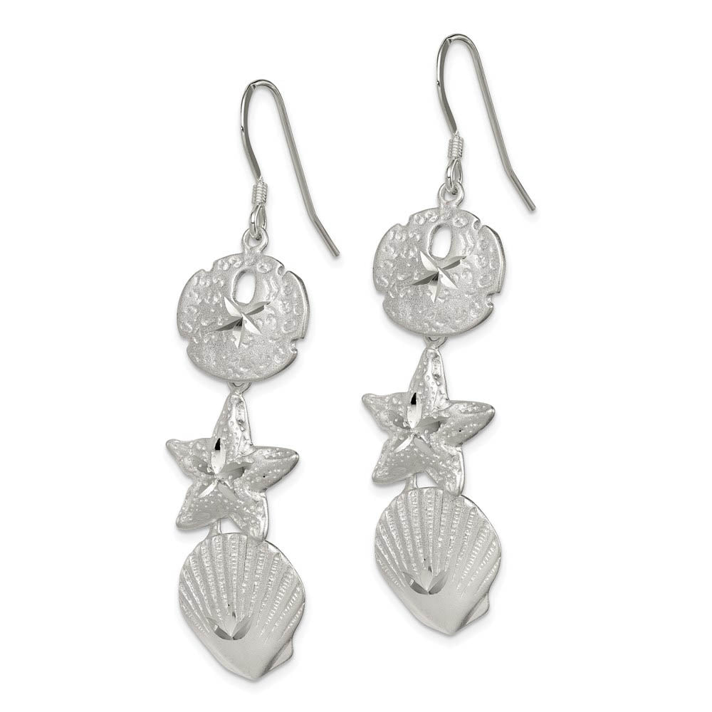 Alternate view of the Diamond Cut Sea Life Dangle Earrings in Sterling Silver by The Black Bow Jewelry Co.