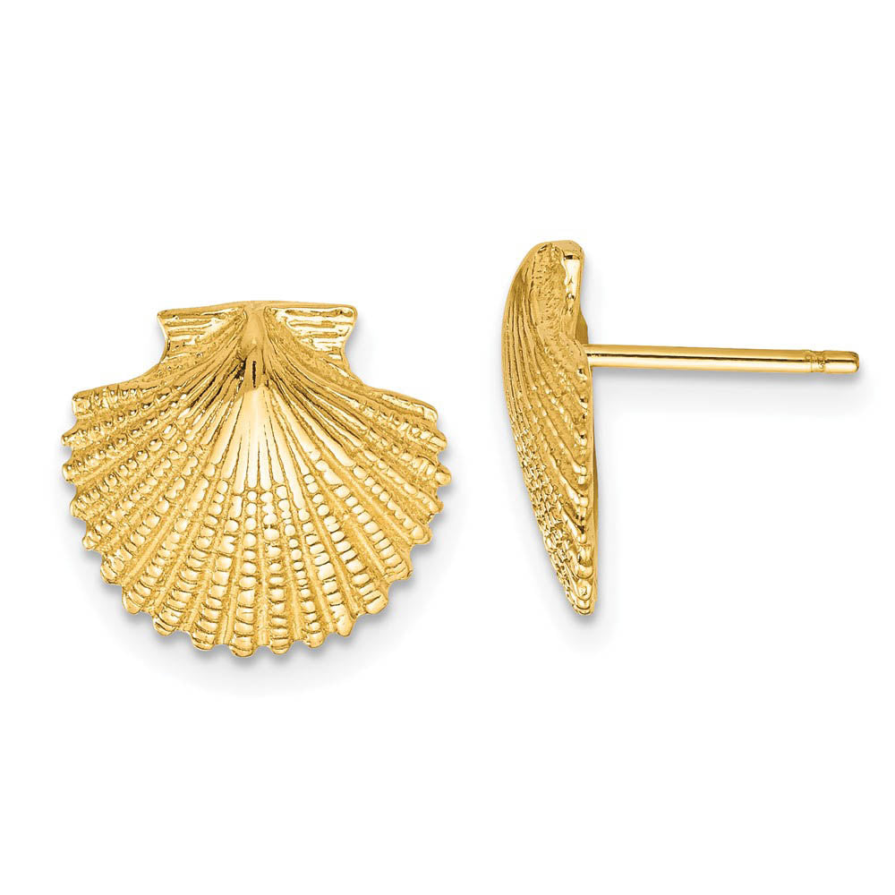 13mm Scalloped Shell Post Earrings in 14k Yellow Gold, Item E10871 by The Black Bow Jewelry Co.