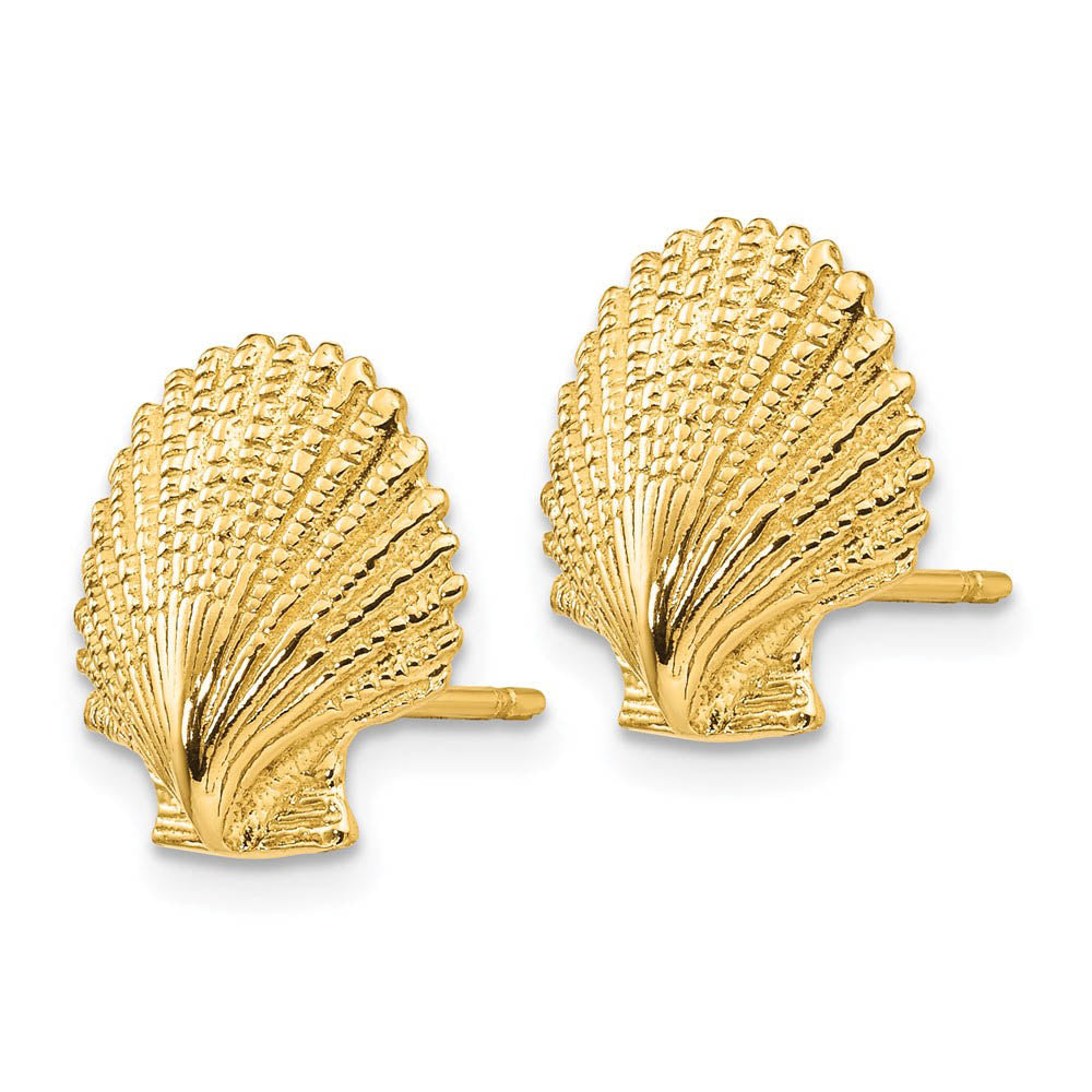 Alternate view of the 13mm Scalloped Shell Post Earrings in 14k Yellow Gold by The Black Bow Jewelry Co.