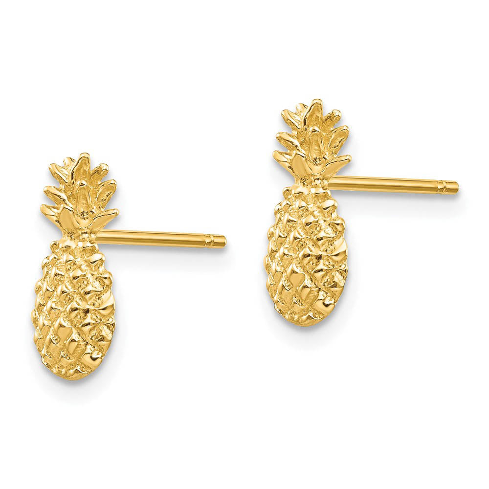Alternate view of the Small Textured Pineapple Post Earrings in 14k Yellow Gold by The Black Bow Jewelry Co.