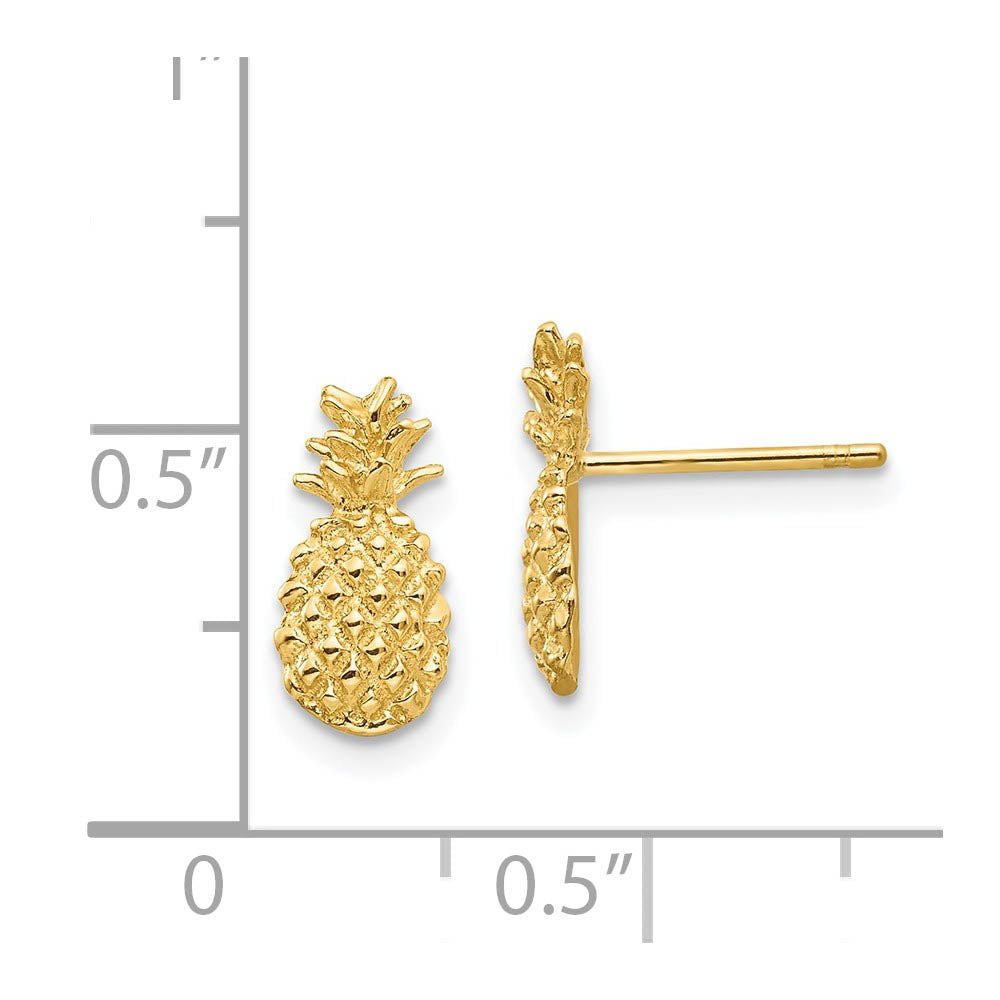 Alternate view of the Small Textured Pineapple Post Earrings in 14k Yellow Gold by The Black Bow Jewelry Co.