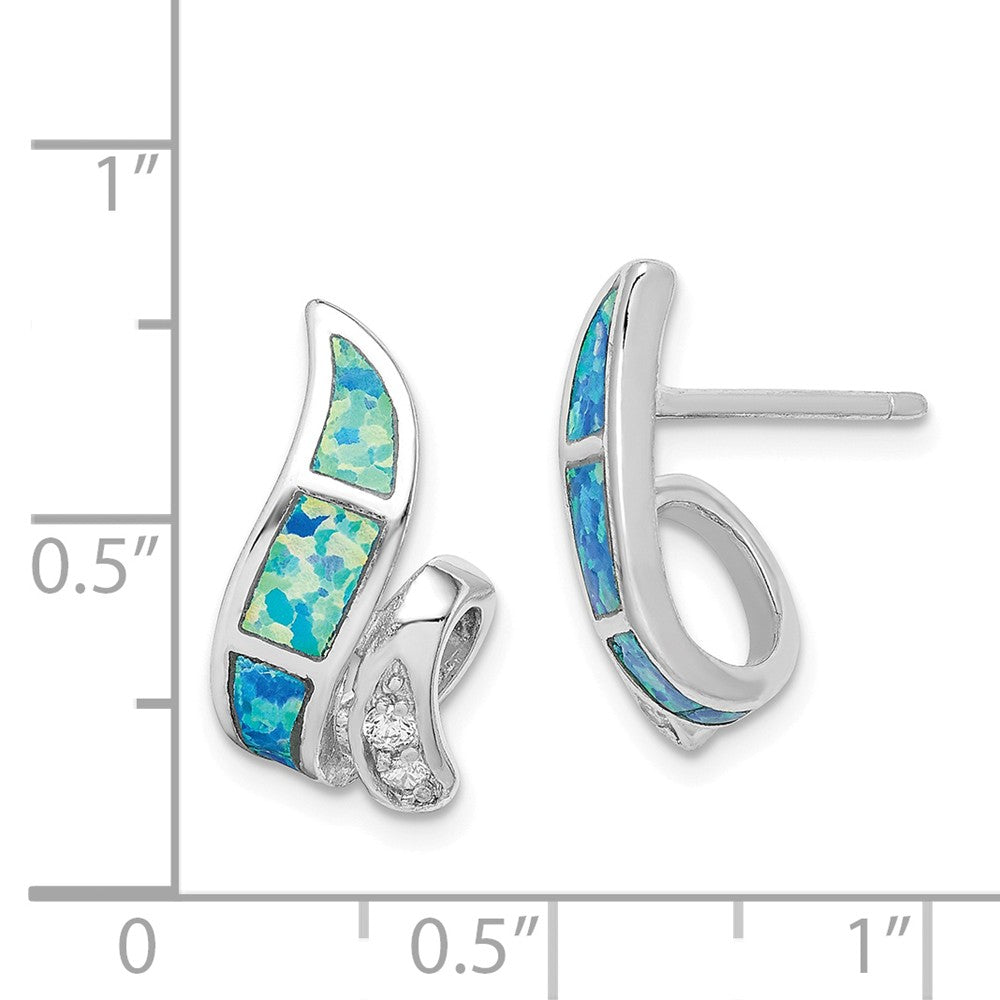 Alternate view of the Created Blue Opal and CZ Twisted Post Earrings in Sterling Silver by The Black Bow Jewelry Co.