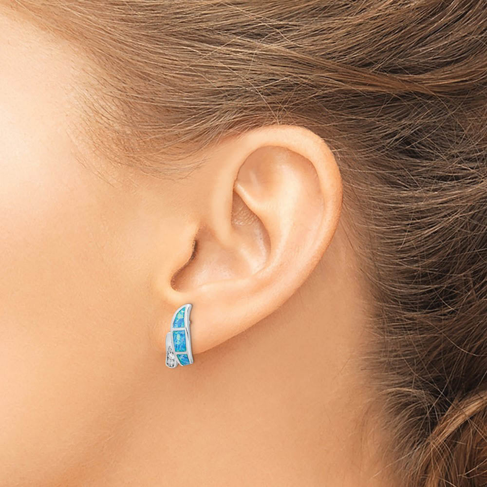 Alternate view of the Created Blue Opal and CZ Twisted Post Earrings in Sterling Silver by The Black Bow Jewelry Co.